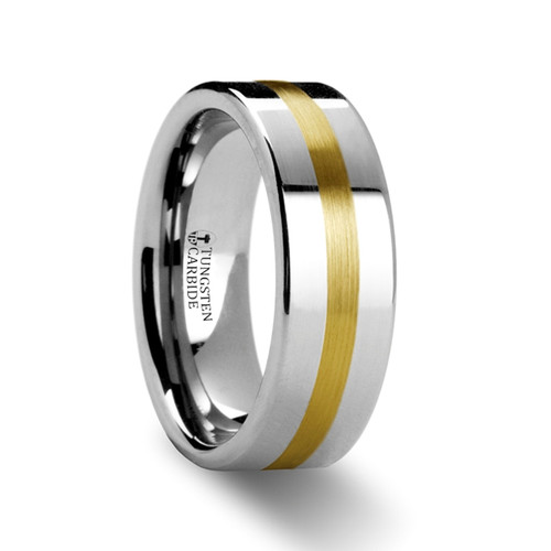 Paintbrush Gold Inlay Flat Tungsten Ring at Rotunda Jewelers