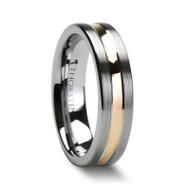 Alyssum Pipe Cut Brushed Tungsten Carbide Band with Rose Gold Plated Groove at Rotunda Jewelers