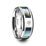 Blazing Tungsten Carbide Band with Mother of Pearl Inlay & White Diamond at Rotunda Jewelers