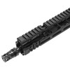 Top view of PWS adjustable gas block, 2-port FRC flash-reducing compensator, MLOK handguard, Picatinny rail sections on MOD2 MK116 AR15 upper