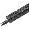 Right front view of PWS 2-port FRC flash-reducing compensator, MLOK handguard, Picatinny rail sections on MOD2 MK116 AR15 upper