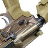 Side view of ambidextrous lower and Radian Raptor LT FDE charging handle on PWS MK114 Alpha Kodiak Brown AR15 rifle