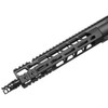 Right front view of PWS 2-port FRC flash-reducing compensator, MLOK handguard, Picatinny rail sections on MOD2 MK111 AR15 upper
