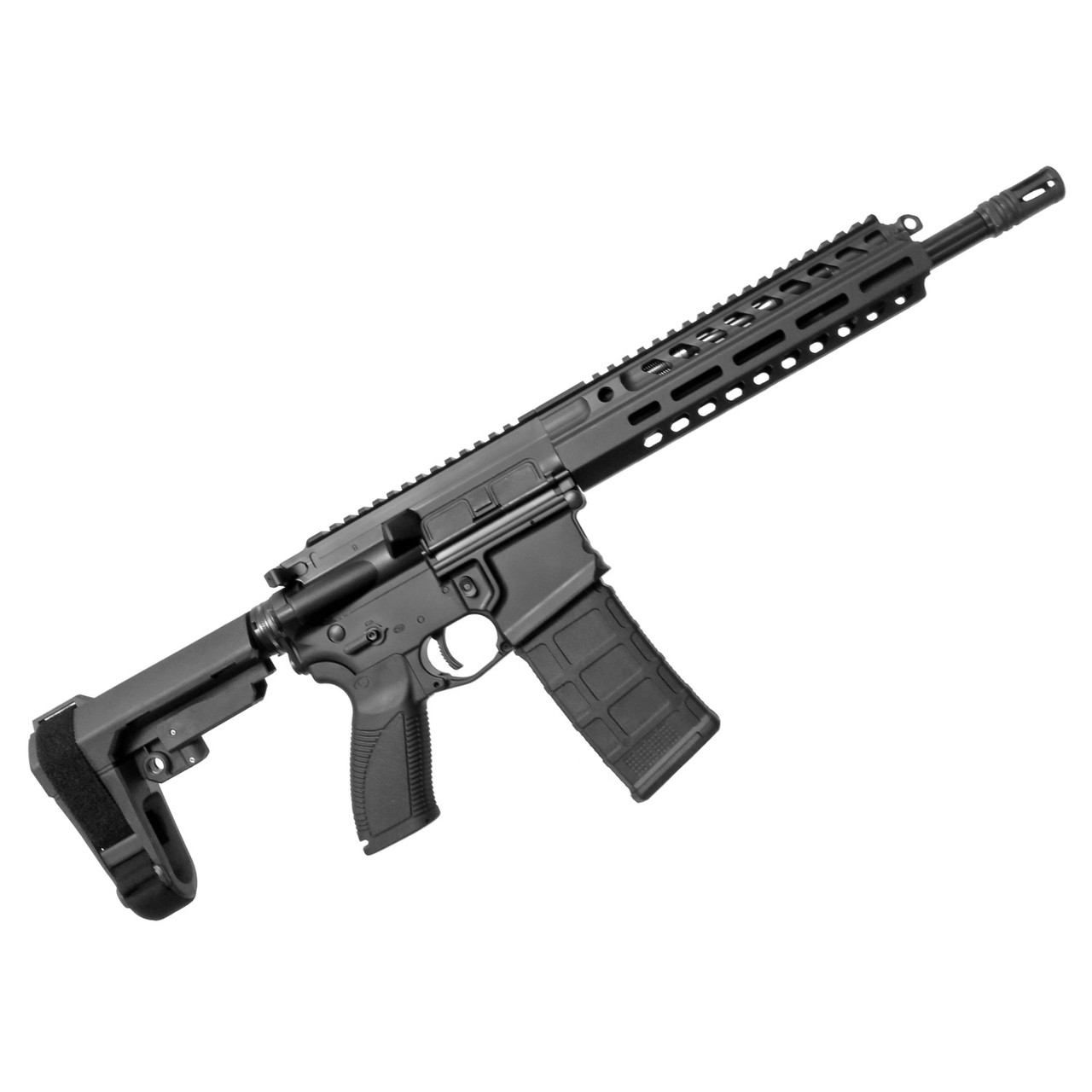 Right view of Caracal CAR816 A2 AR15 pistol with 11.5 inch barrel, short-stroke piston operating system, adjustable gas block, MLOK handguard and SBA3 brace.