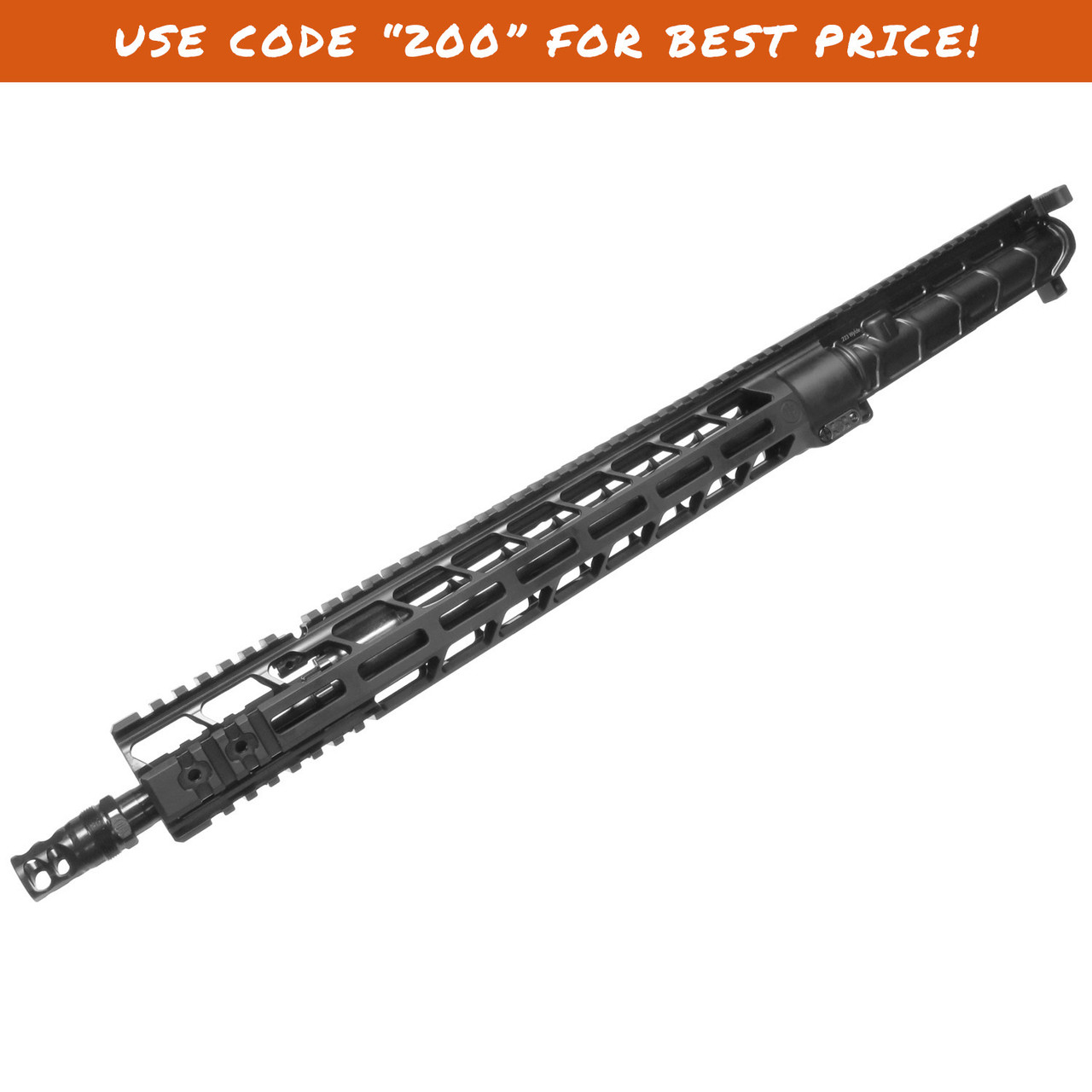 Complete Primary Weapons MOD2 MK116 upper receiver with 16 inch barrel, FRC silencer mount, MLOK handguard, front Picatinny front rail sections