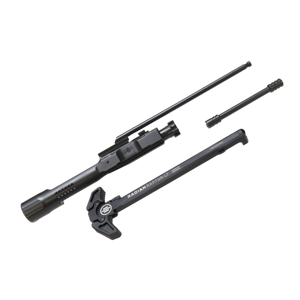 Bolt carrier assembly view of Primary Weapons long-stroke piston system with op rod and Radian Raptor charging handle