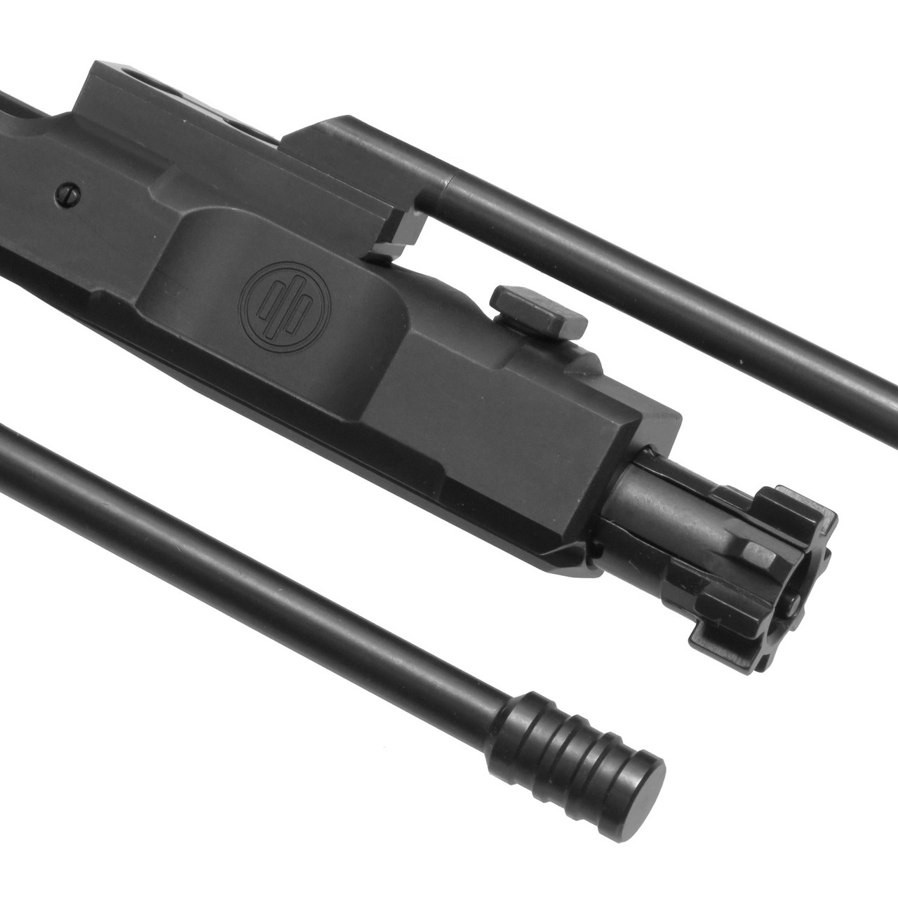 Front view of Primary Weapons long-stroke piston system with op rod section and bolt carrier group