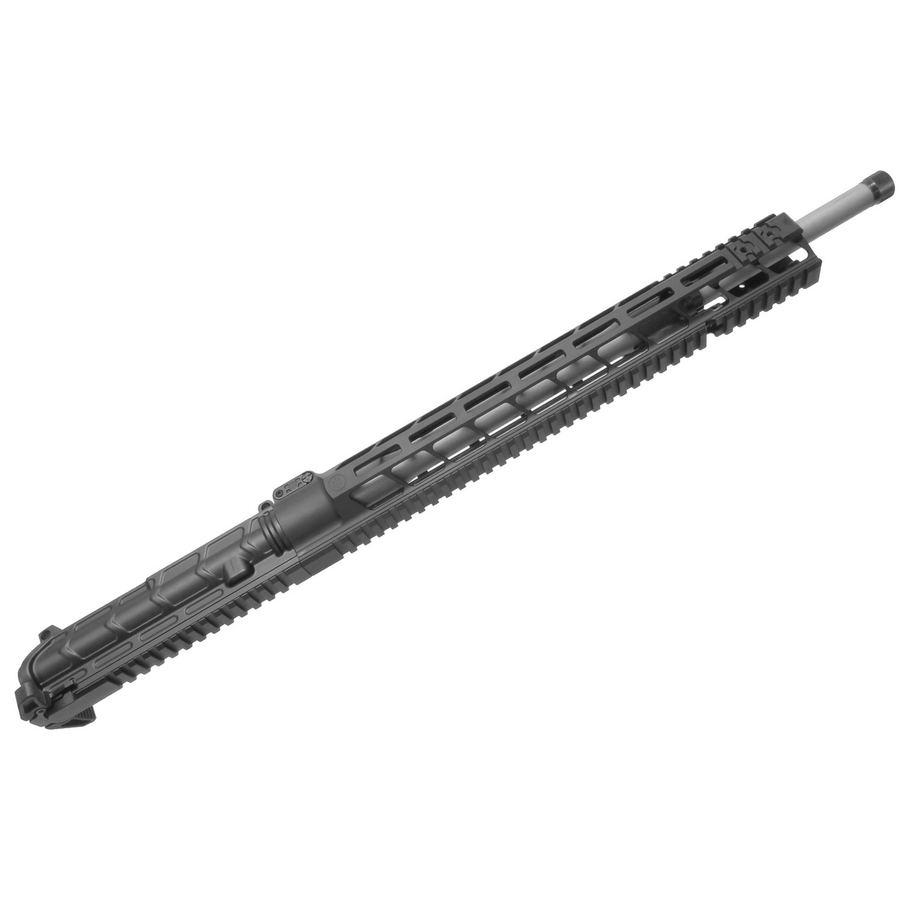 Complete view of Primary Weapons MOD2 MK118 upper receiver with 18 inch barrel, FRC silencer mount, MLOK handguard, front Picatinny front rail sections