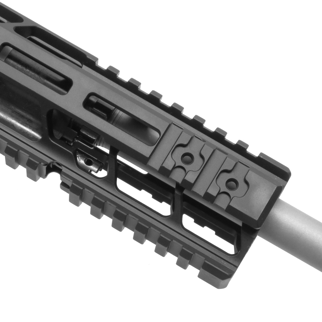 Right view of PWS adjustable gas block, MLOK handguard and Picatinny rail sections on MOD2 MK118 AR15 upper
