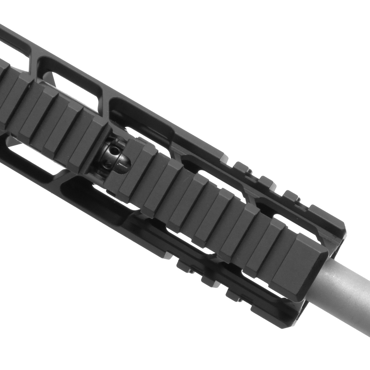 Top view of PWS adjustable gas block, MLOK handguard and Picatinny rail sections on MOD2 MK118 AR15 upper