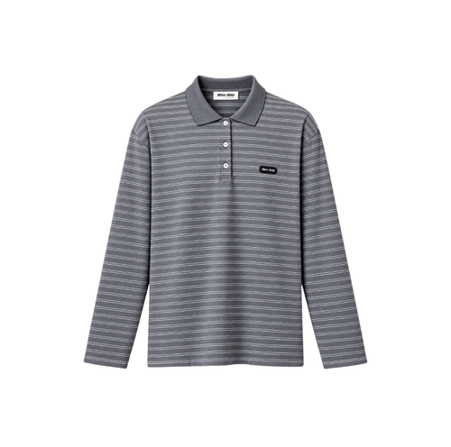 Miu Miu L/S Grey Striped Polo Shirt