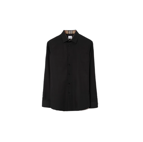 BURBERRY CRASTER BUTTON-DOWN COTTON SHIRT - BLACK