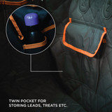 Dual pocket for storing treats, waste bags etc.