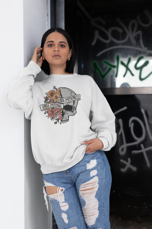 Kinda Emotional Kinda Emotionless Skull & Flowers Unisex Premium Sweatshirt