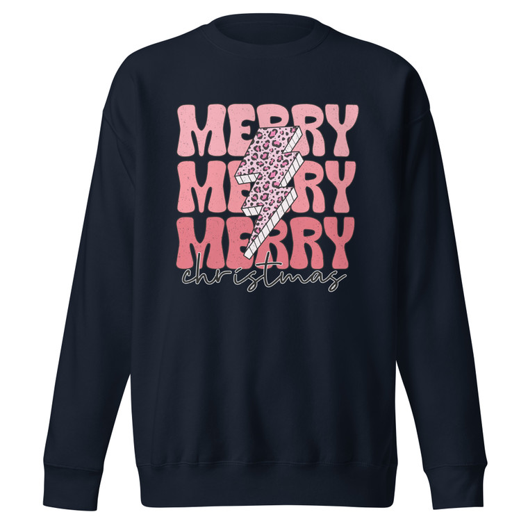 Merry Christmas Leopard Print Lightening Bolt Unisex Premium Sweatshirt