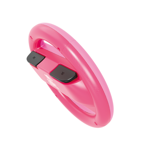 Hori ns2 racing wheel attachment set | peach edition | za nintendo switch 2 in switch joy-con | uradno licenciran | gaming volan dodatek 3 Hori peach racing wheel attachment diagonalni pogled z ramenskimi gumbi