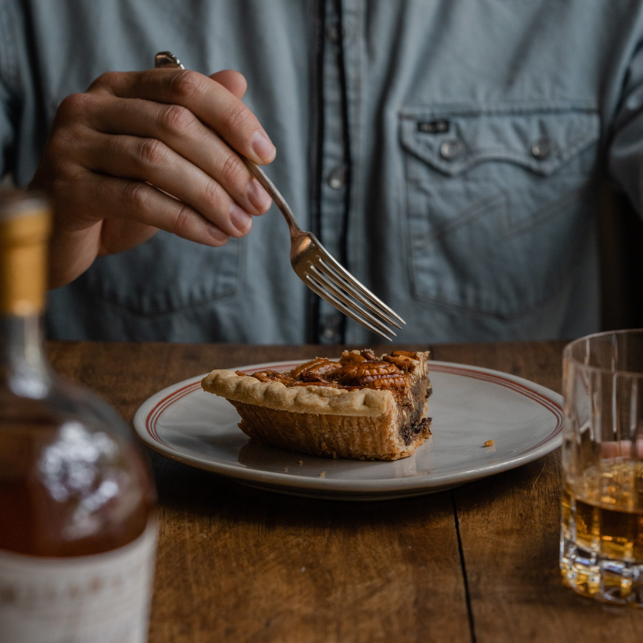 A decadent slice of Chocolate Bourbon Pecan Pie.