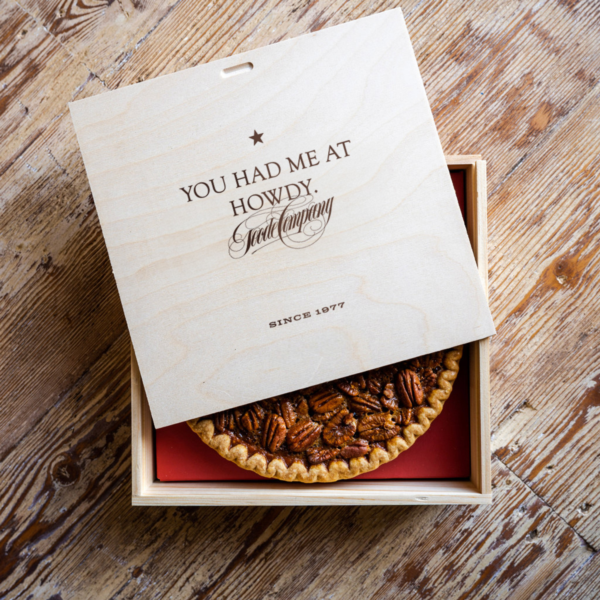 Brazos Bottom Pecan Pie with limited edition "You had me at Howdy" gift box