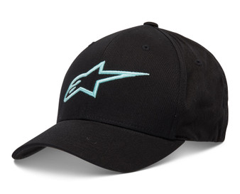 Alpinestars Mens 6 panel Curve Flexfit Cap ~ Ageless BlackLight Aqua