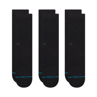 3 Pack Icon  Mens Crew Black Black Socks Stance