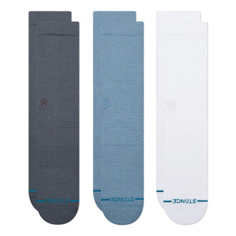 3 pack Icon  Mens Crew Grey Blue White Socks Stance