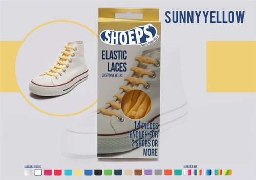 Shoeps ~ 1 Box of Sunny Yellow Elastic Replacement Laces Containing 14 Laces Shoeps ~ 1 Box of Sunny Yellow Elastic Replacement Laces Containing 14 Laces