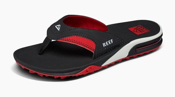 Reef Fanning Pregame Mens Black/Red Sandals With Bottle Opener.