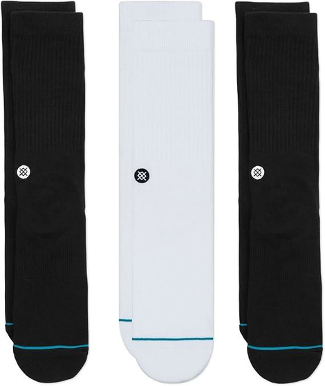 3 pack Icon  Mens Crew Black Black White Socks Stance