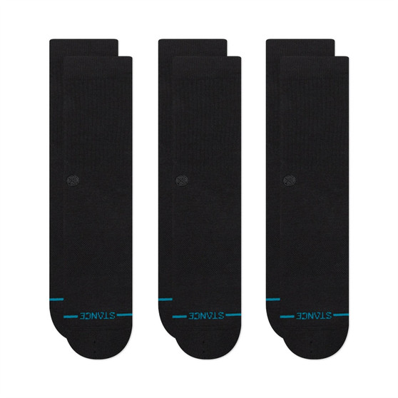 3 Pack Icon  Mens Crew Black Black Socks Stance