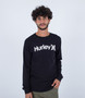 Hurley Mens Cotton LS T-Shirt ~ Everyday One & Only solid black