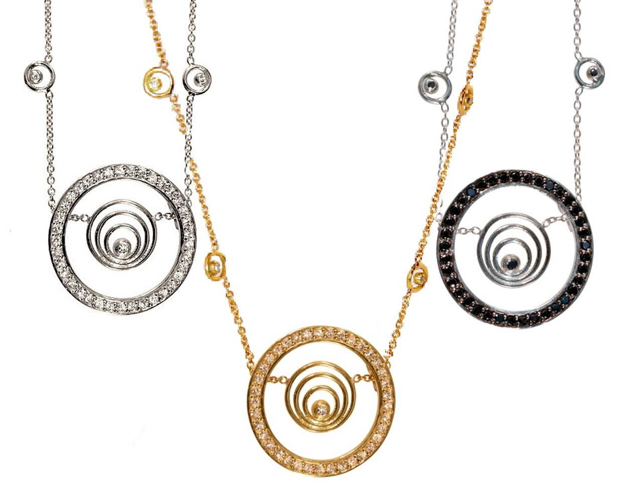 Karma hoop necklace- large- sterling silver with black diamonds