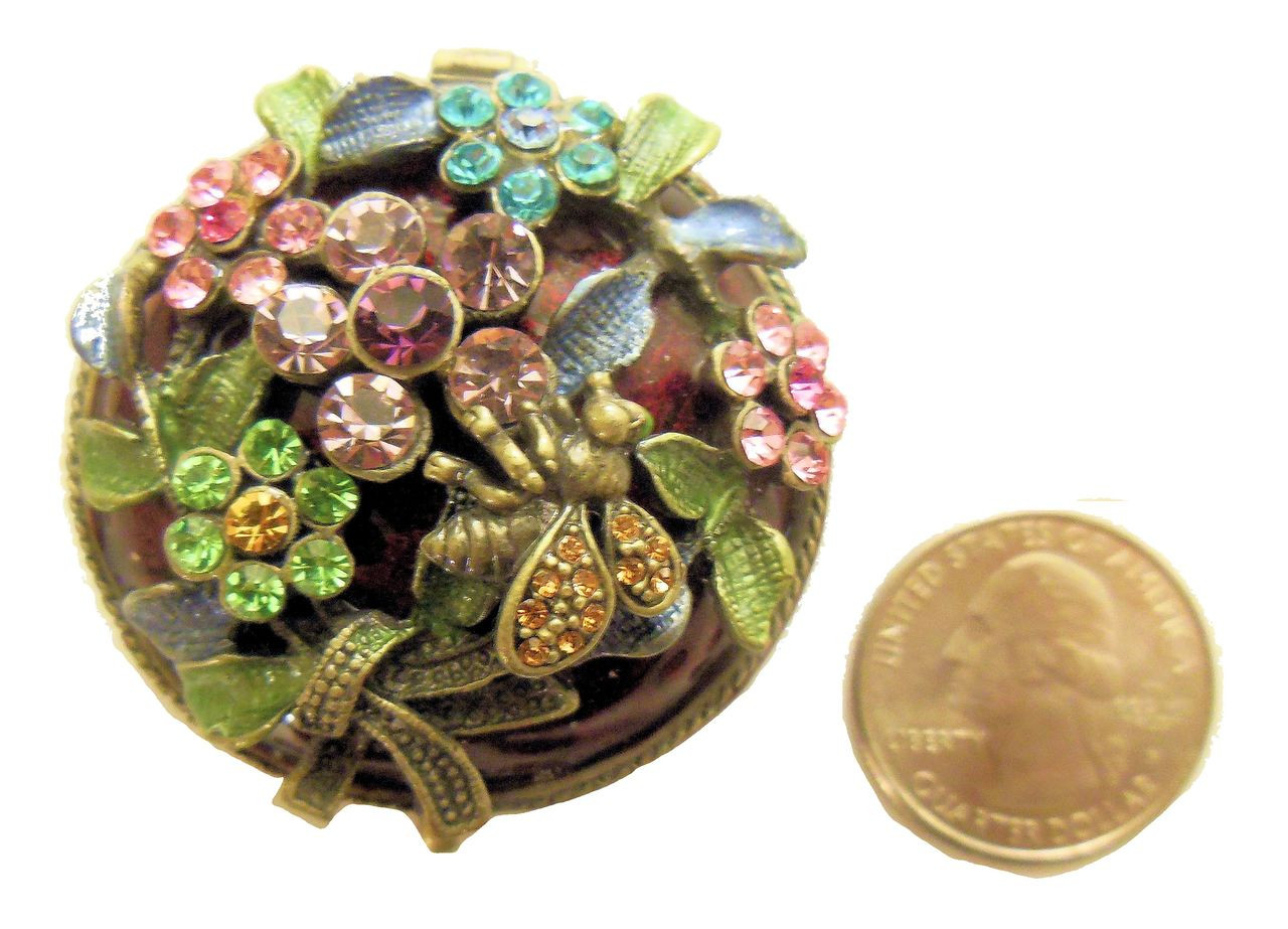 Flower and Bee Crystal Decorated Enamel Trinket Box Flower and Bee Crystal Decorated Enamel Trinket Box