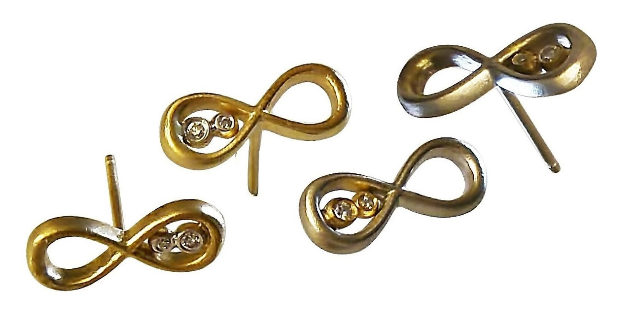 Infinity Stud Earrings with Diamond Dots. 18K gold with diamonds.