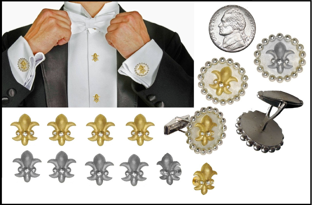 Fleur De Lis Lapel Pin or Tie Tac: Sterling Silver & 18K gold with