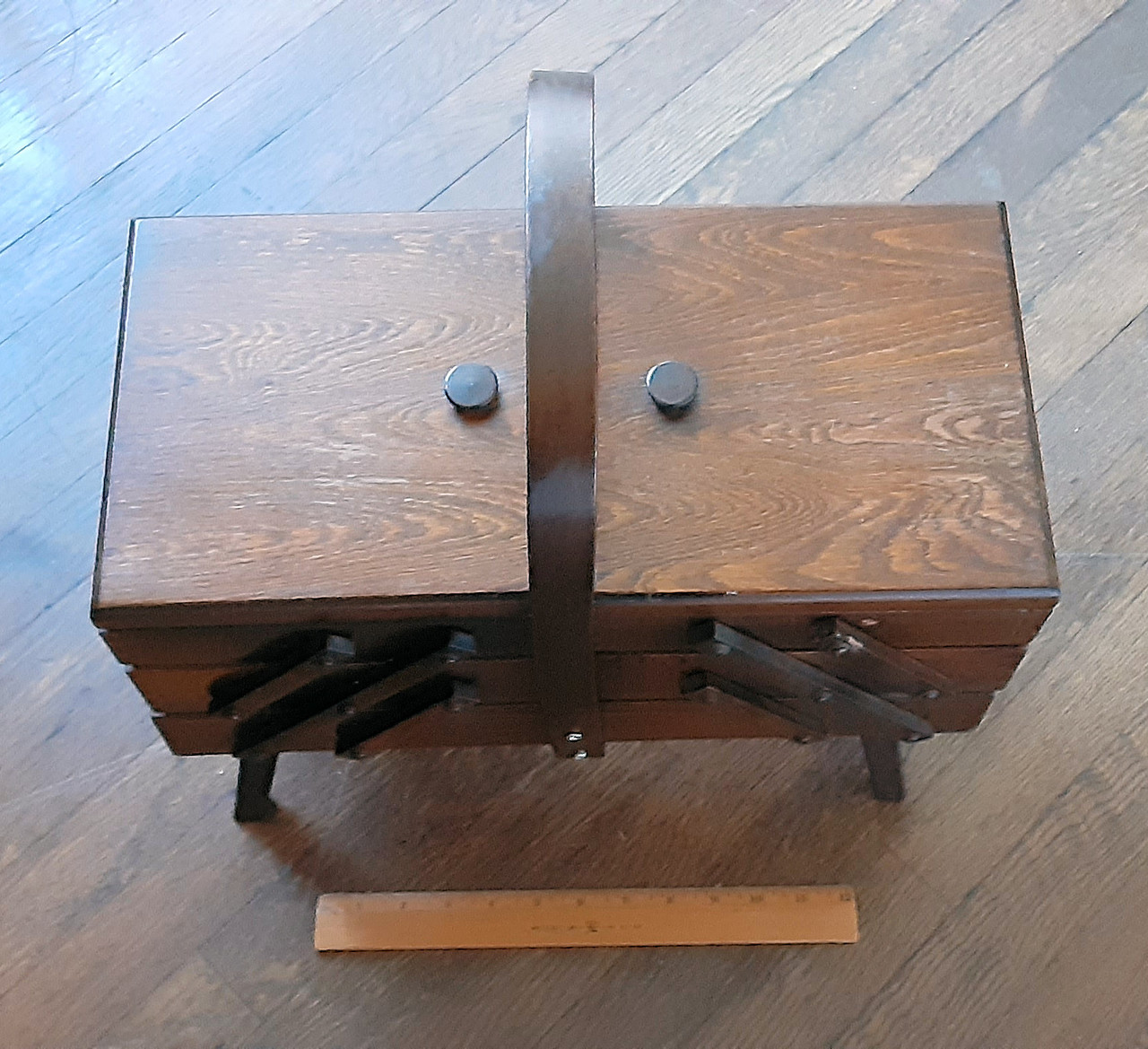 Vintage Wooden Sewing Box, Double Door