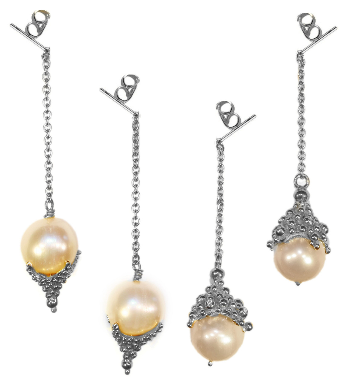 Pearl Front-Back Earrings, Signature Caviar