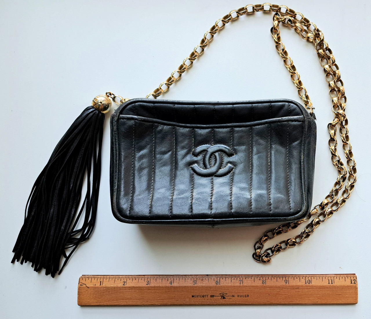 Chanel Handbag- Classic Black Top Zipper Bag with Tassel