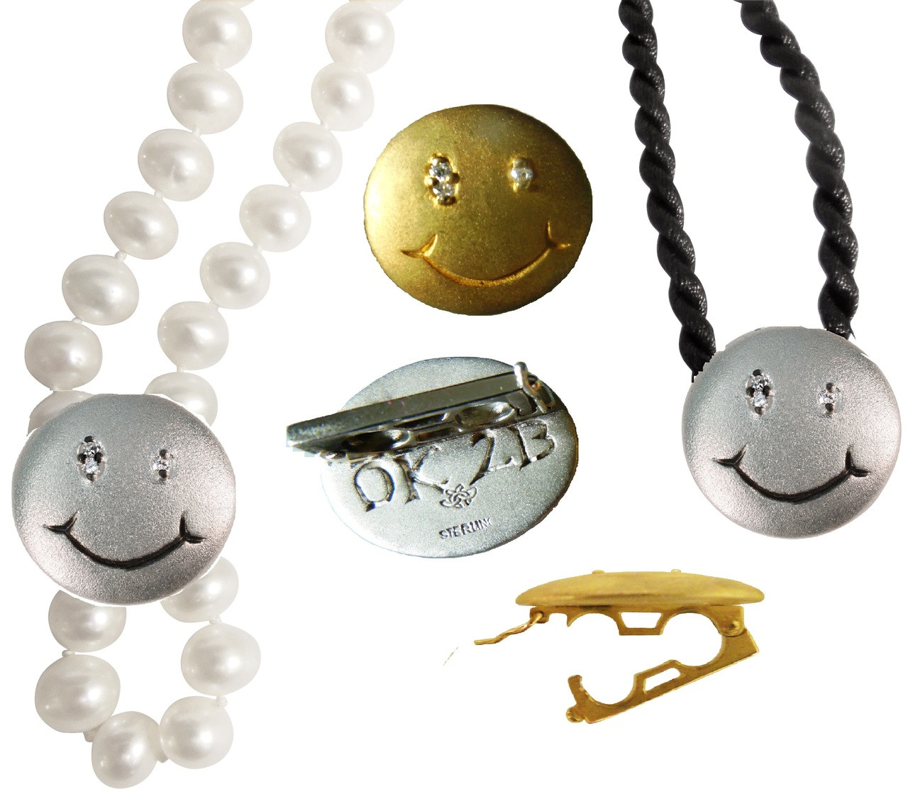 FUGLUS 1 x halsketting van sterling zilver voor dames, smiley