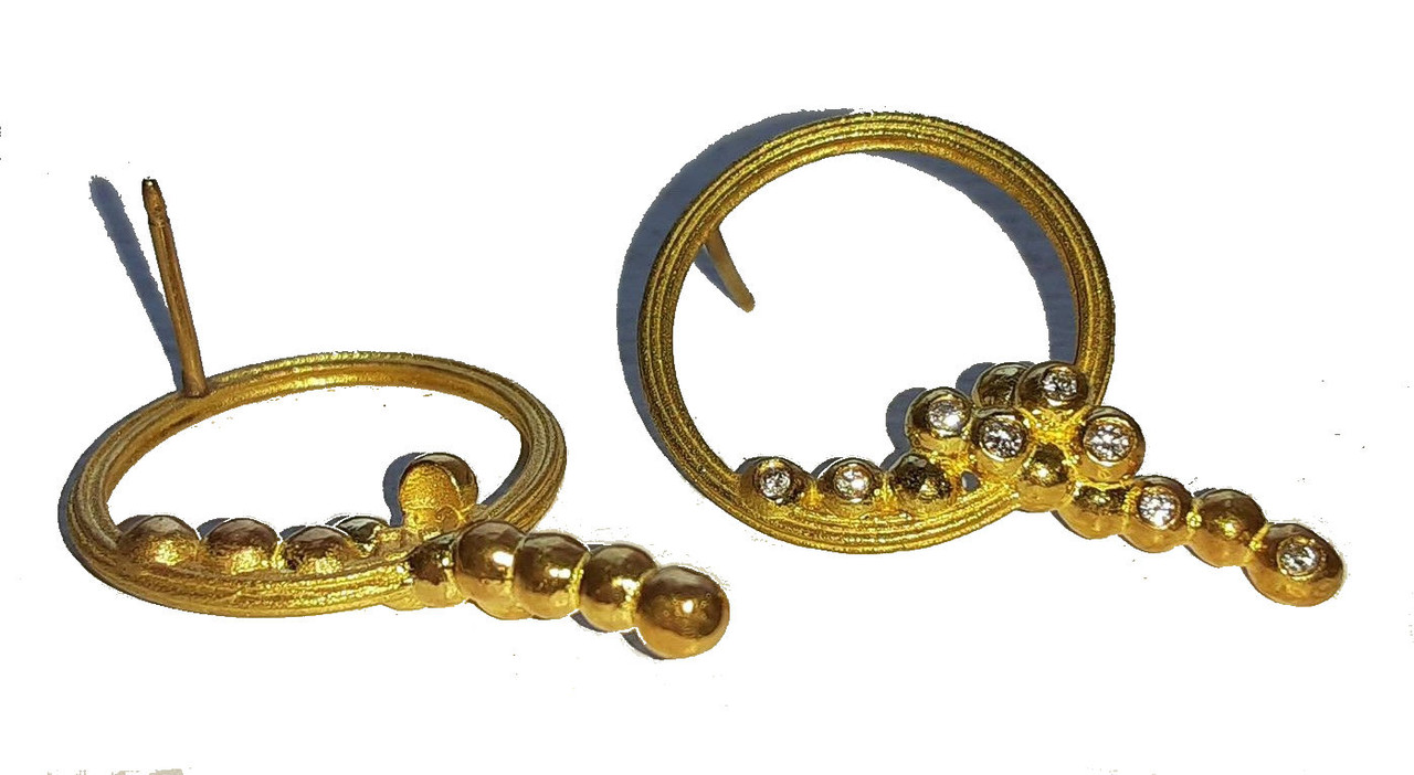 Karma Sideways Hoop Earrings- 14K gold with diamonds