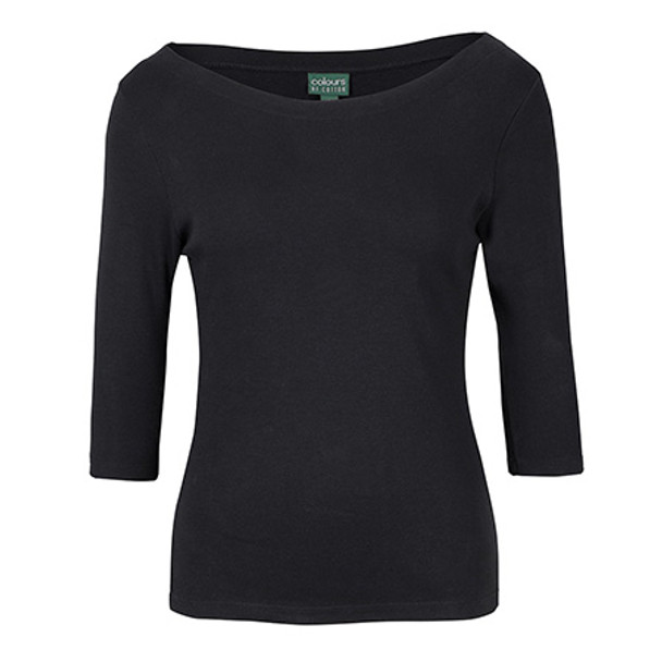 C of C Ladies 3/4 Sleeve Boat Neck Tee - Black