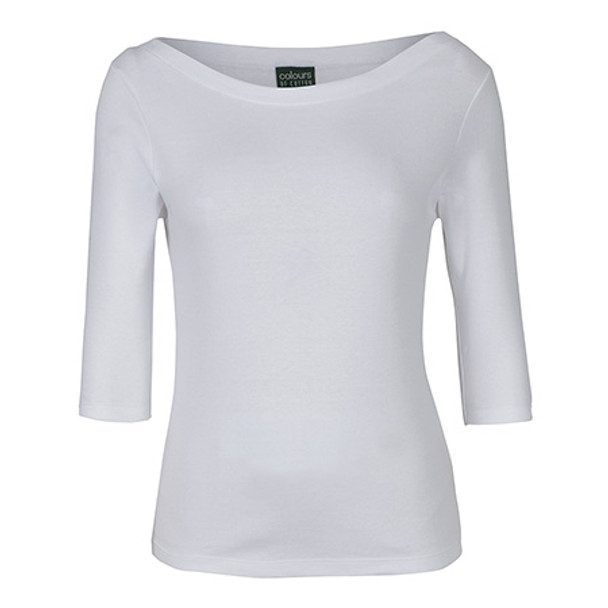 C of C Ladies 3/4 Sleeve Boat Neck Tee - White