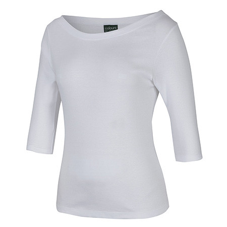 C of C Ladies 3/4 Sleeve Boat Neck Tee - White