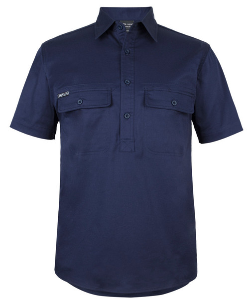 Navy - Front - 6WKCS - JB's S/S 150G Stretch Close Front Work Shirt