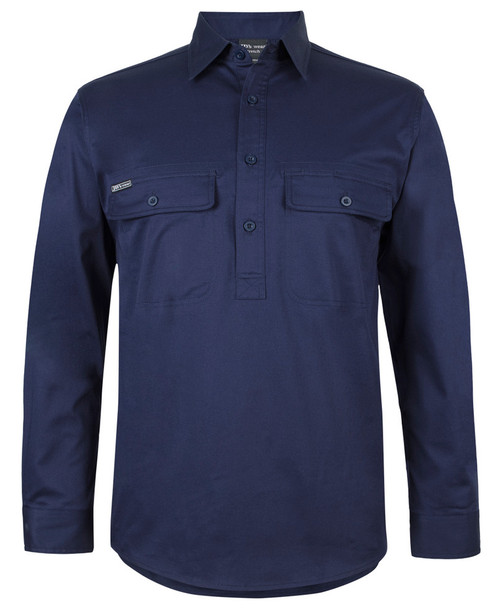 Navy - Front - 6WLCS - JB's L/S 150G Stretch Close Front Work Shirt