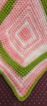 Handmade Crocheted Baby Blanket Pink/Green Waffle Stitch 26x26 inch