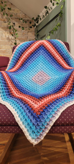 Handmade Crocheted Baby Blanket Square Blues/Pinks Waffle Stitch 30x30inch