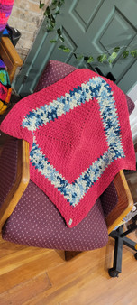 Handmade Crocheted Baby Blanket Red Navy Moss Stitch Square 26x26 inch