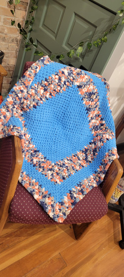 Handmade Crocheted Baby Blanket Blue Bronco Baby Moss Stitch 32x32 inch