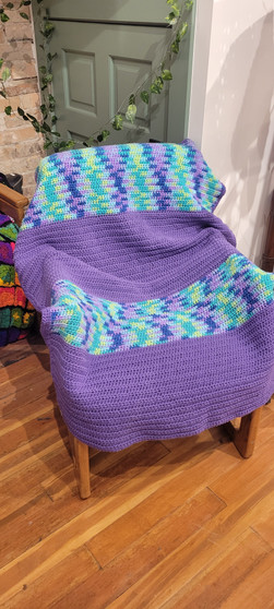 Handmade Crocheted  Striped Throw Blanket Lavender Fields 36x46 inch