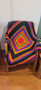 Handmade Crocheted Small Throw Blanket Rainbow/Black Giant Granny Square 38x38 inch